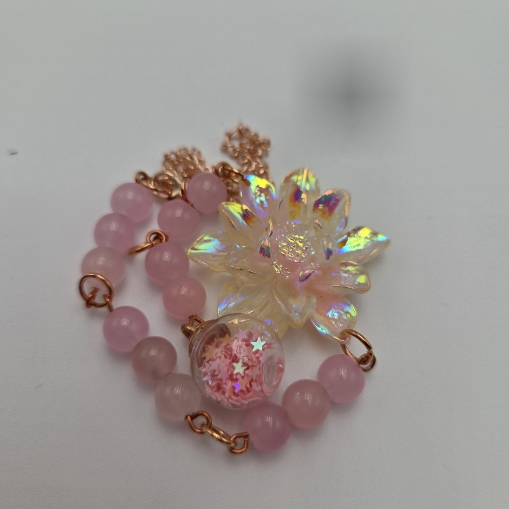 Iridescent Floral Car Charm Pink Beads Hanging Mirror Decor Cute Handmade - Picture 3 of 4